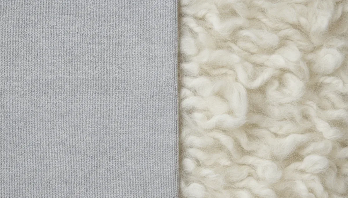 Detalle de la textura y fibras de lana merino y cachemira