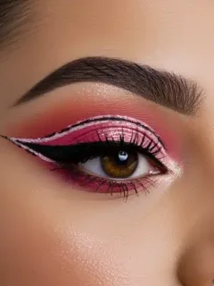Mujer con maquillaje de ojos audaz y vibrante, reflejando las tendencias de 2025.