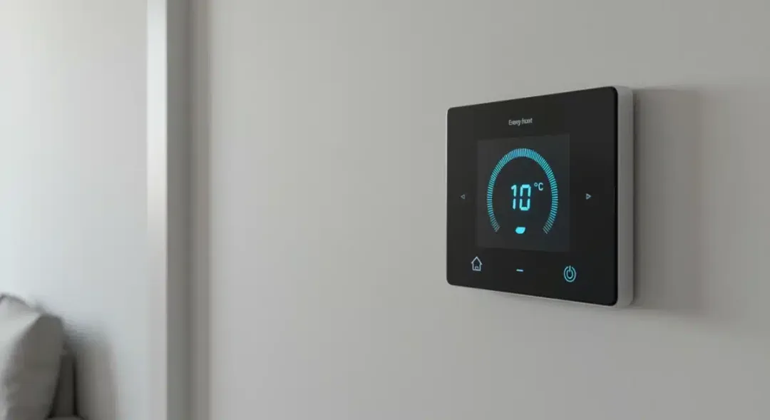 Termostato inteligente mostrando configuración de baja temperatura para ahorro energético.