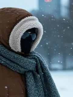 Persona abrigada con ropa de invierno en un paisaje nevado de Estados Unidos.