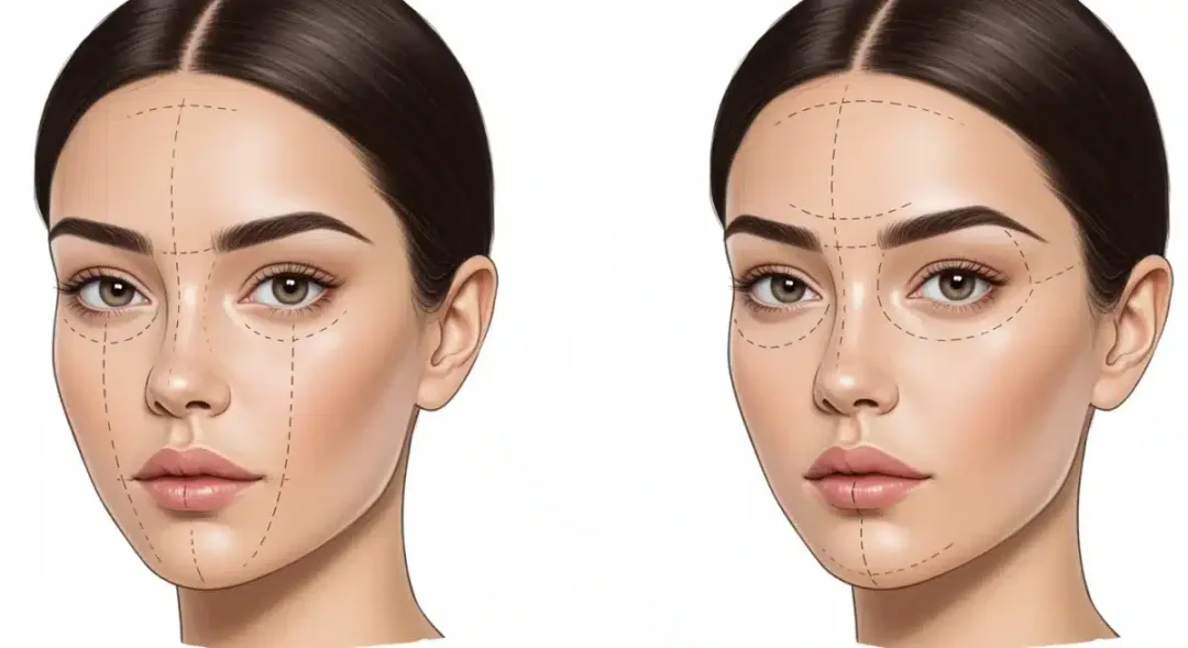 Ilustración de mapeo de cejas para determinar los puntos clave de inicio, arco y final.