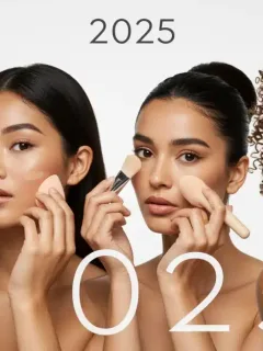 Mujeres de diversas etnias y tipos de piel aplicando base de maquillaje en un estudio moderno, simbolizando la elección perfecta para 2025.