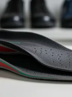 Plantillas ergonómicas de alta tecnología para zapatos, mostrando capas de amortiguación y soporte de arco.