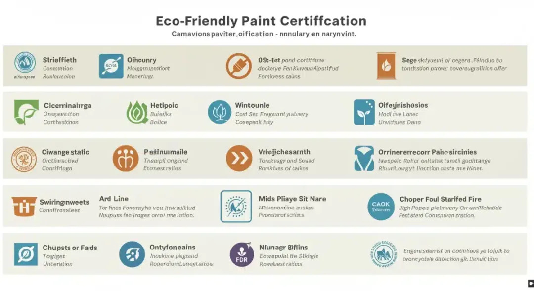 Tabla comparativa de certificaciones ecológicas para pinturas, con logotipos y descripciones de estándares ambientales.