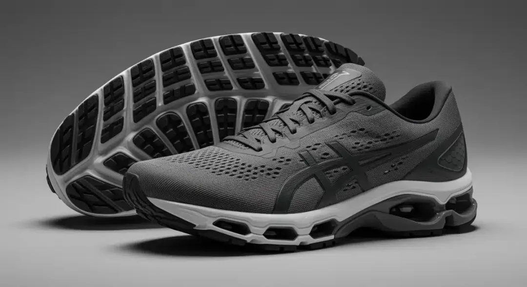 Detalle de la tecnología avanzada en la suela y el tejido de unas zapatillas de running de alto rendimiento.