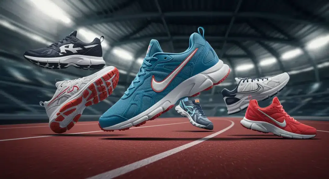 Variedad de zapatillas deportivas de alta tecnología para 2025, destacando innovación y diseño futurista.