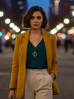 Mujer elegante combinando colores de ropa en un look moderno y sofisticado en una ciudad de Estados Unidos en 2025.