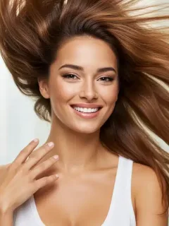 Mujer con pelo brillante y revitalizado después de un detox capilar casero en 2025.
