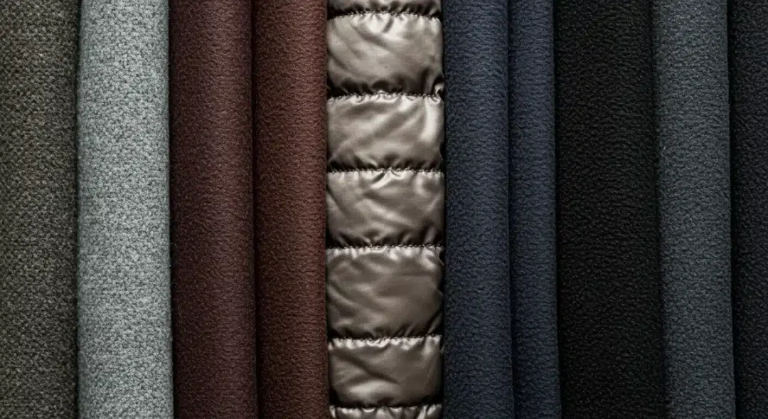 Detalle de diferentes materiales para abrigos de invierno