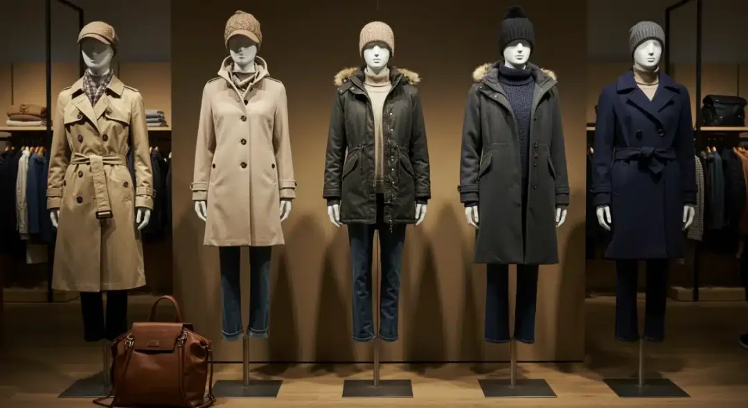 Exposición de estilos de abrigos de invierno en una tienda