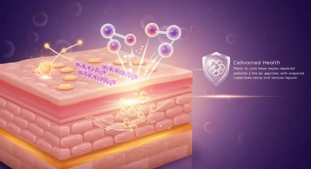 Representación visual de la protección y reparación celular de la piel con ingredientes innovadores.