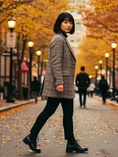 Mujer elegante luciendo calzado de tendencia otoño/invierno 2025 en una calle de Estados Unidos.
