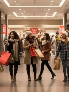 Gente comprando ropa con descuentos en un centro comercial de Estados Unidos en enero
