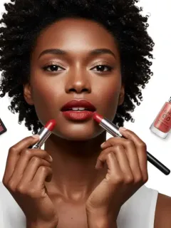 Mujeres de diversos tonos de piel aplicando diferentes tonos de labial rojo.