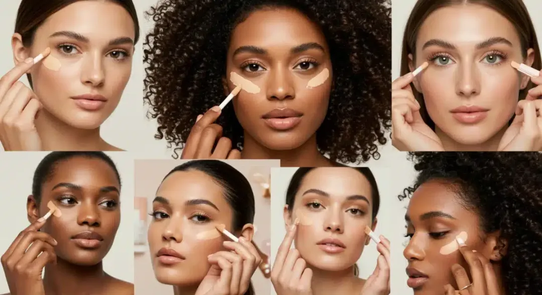 Mujeres aplicando diferentes correctores de ojeras para iluminar su rostro en 2025.