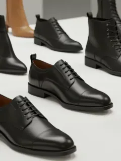 Variedad de calzado de alta calidad, desde elegantes zapatos de vestir hasta cómodas zapatillas, mostrando la diversidad y la artesanía.