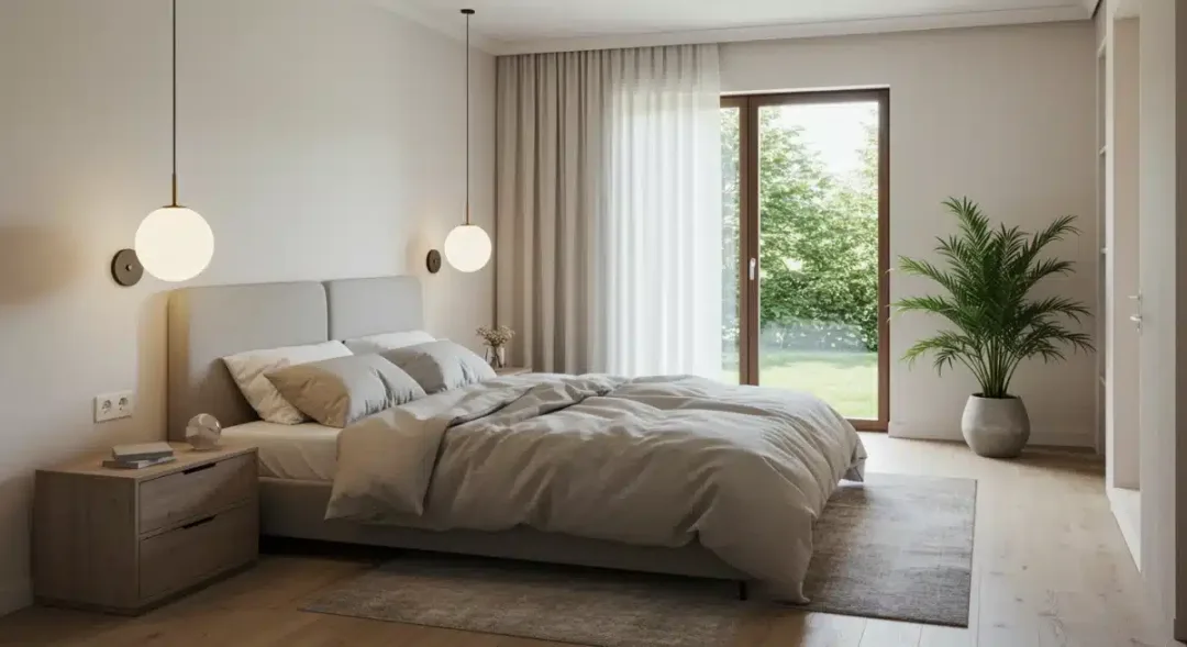 Dormitorio sereno con diseño biofílico y tecnología integrada para 2025
