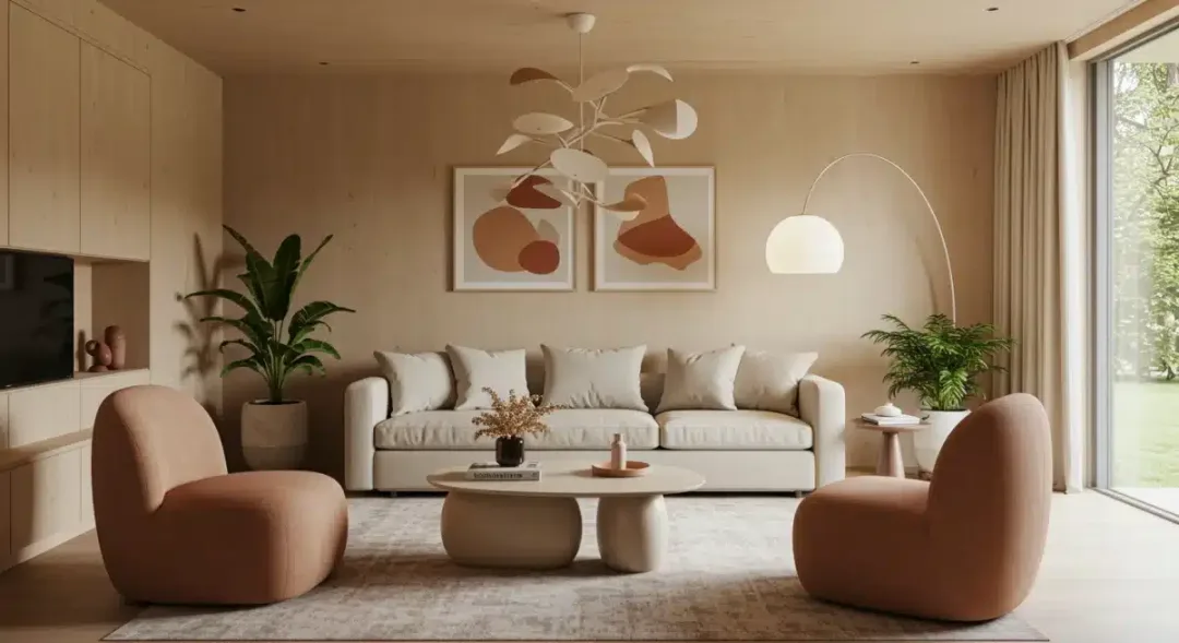 Salón moderno con tendencias de decoración 2025 en Estados Unidos