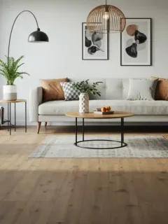 Salón moderno con varias opciones de suelo para el hogar en 2025 en Estados Unidos.