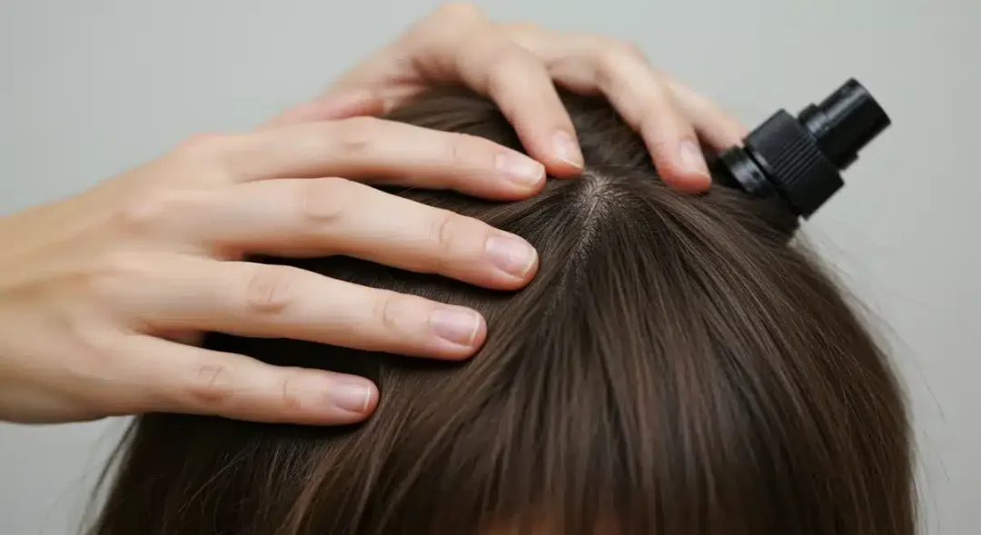 Persona masajeando suavemente su cuero cabelludo para estimular el crecimiento del cabello.