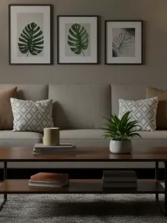 Salón acogedor y moderno con iluminación cálida y muebles bien distribuidos en Estados Unidos.