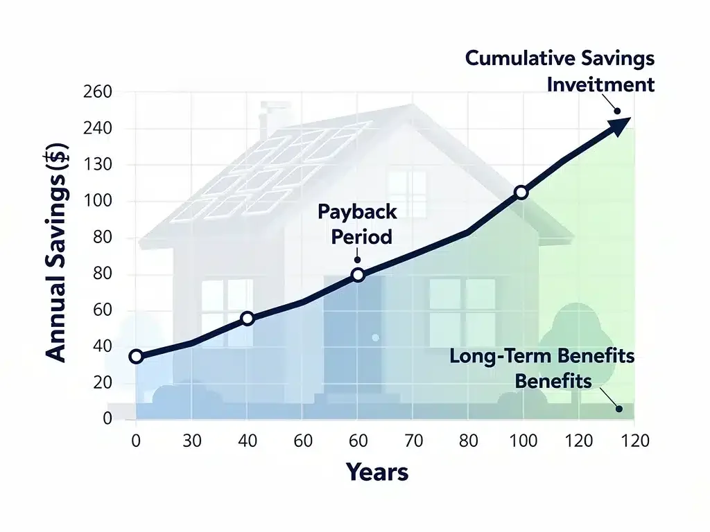Gráfico que muestra los ahorros financieros proyectados a largo plazo con la inversión en energía solar residencial.