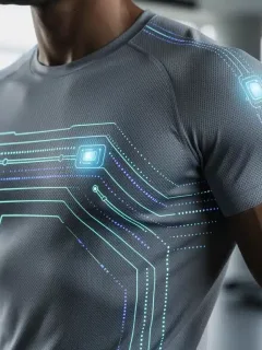 Camisa inteligente futurista con sensores luminosos incrustados, representando la Guía 2026 de ropa inteligente.