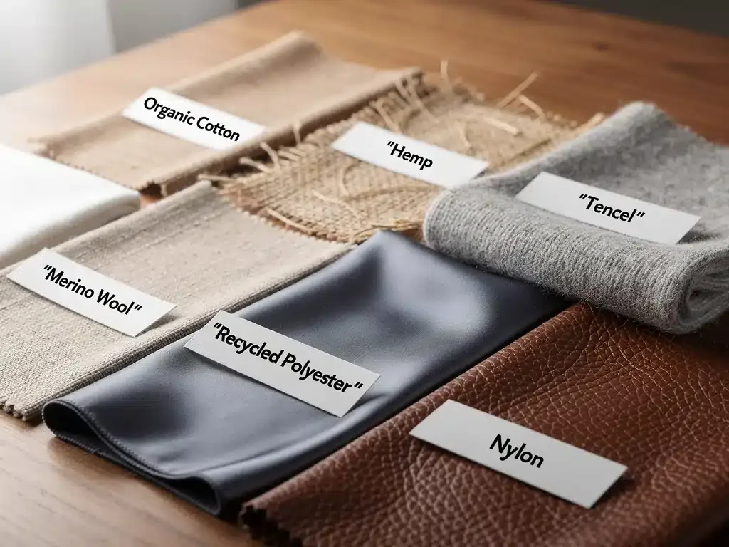 Muestra de Los 7 materiales de ropa más duraderos para 2026 en diferentes texturas y colores, simbolizando resistencia y calidad.