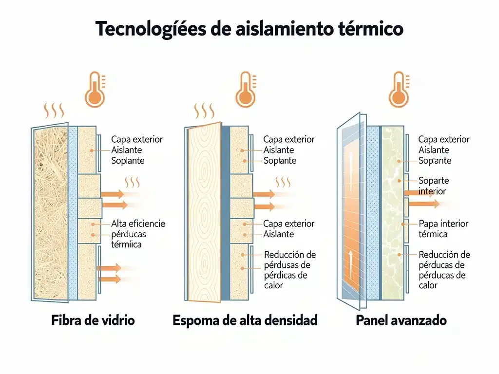 Gráfico comparativo de tecnologías de aislamiento térmico, explicando sus beneficios y funcionamiento.