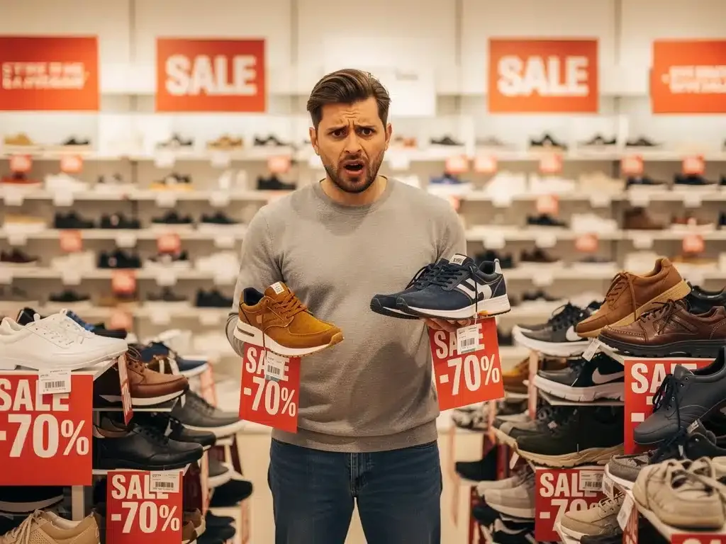 Consumidor frustrado por la rápida devaluación de calzado de moda.