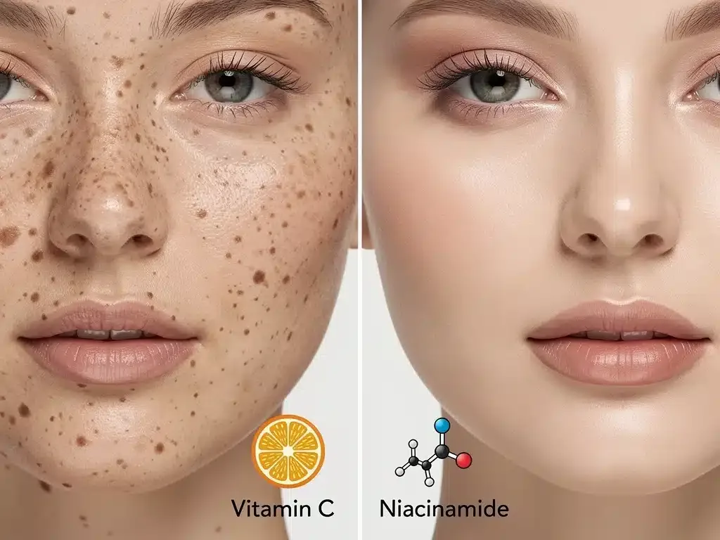 Resultados antes y después de usar Vitamina C y Niacinamida para manchas