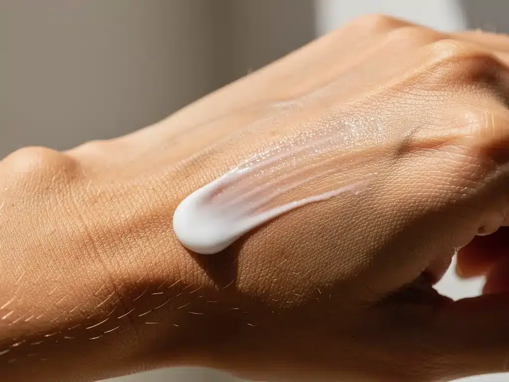 Aplicación de protector solar mineral en piel latina, mostrando su absorción y acabado invisible.