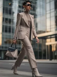 Mujer elegante con accesorios de moda para 2026 en un entorno urbano moderno.
