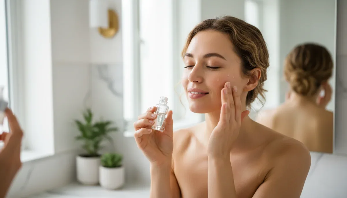 Aplicación de producto exfoliante facial en la rutina de cuidado de la piel
