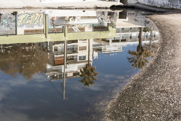 A photograph of a flooded coastal community in the US, with rising sea levels and damaged infrastructure, highlighting the urgent need for climate change adaptation measures.