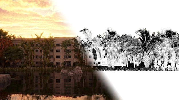 A split image showing a before-and-after view of a community impacted by a US humanitarian aid program. The 