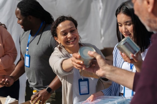 A meeting between humanitarian aid workers and community leaders from a specific cultural group within the US. The group is discussing the best ways to distribute aid that respects their cultural customs and traditions, emphasizing open communication and collaborative decision-making.