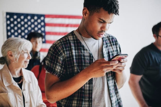 A close-up shot of a US volunteer using a translator app on their smartphone to communicate with a local resident affected by a disaster in a foreign country. The volunteer's face shows empathy and a willingness to connect with the person despite language barriers.