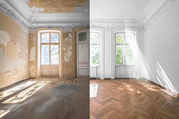 A split-level image showing a house before and after flood mitigation measures. The 