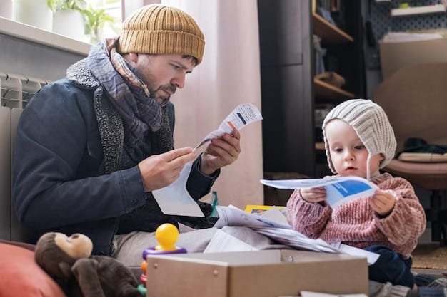A family working together to organize their disaster supply kit, checking expiration dates and adding new items, with a map and emergency contact list visible in the background.