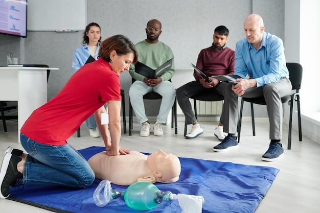 A group of people participating in a CPR training session, emphasizing the importance of hands-on practice for life-saving skills.