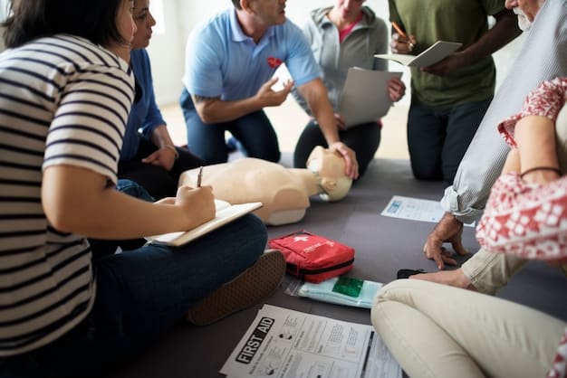 A group of residents attending a CPR and first aid training session, demonstrating practical skills for disaster response.