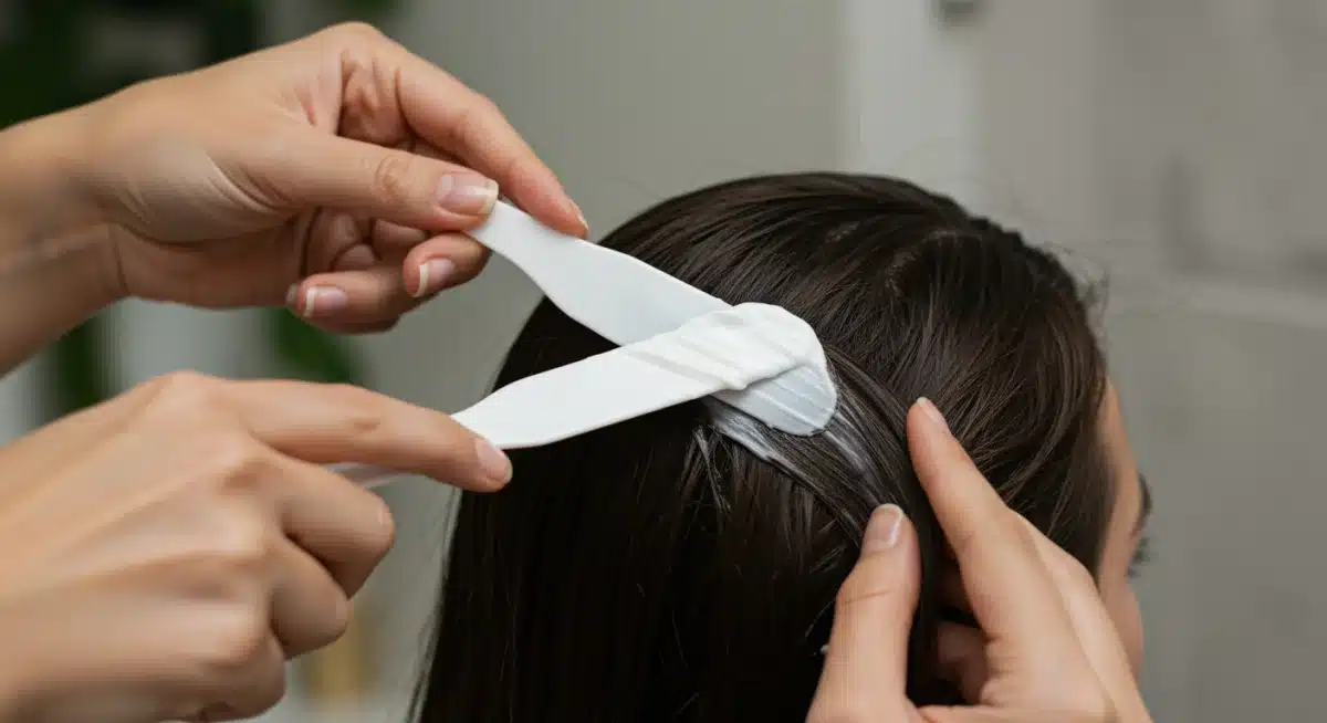 Aplicación de una mascarilla capilar de hidratación profunda en el cabello.