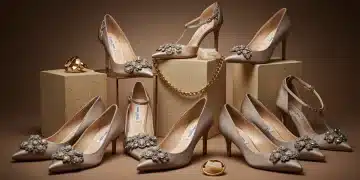 Variedad de calzado elegante para ocasiones especiales, como bodas y fiestas, con tacones altos y zapatos de vestir.