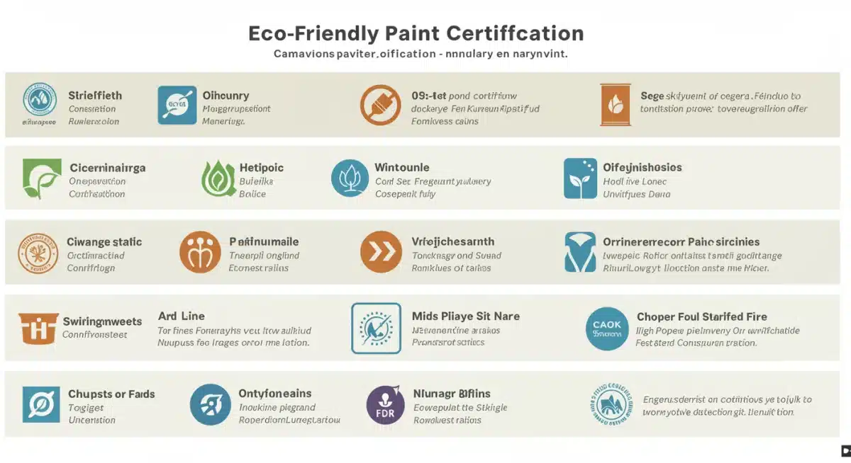 Tabla comparativa de certificaciones ecológicas para pinturas, con logotipos y descripciones de estándares ambientales.