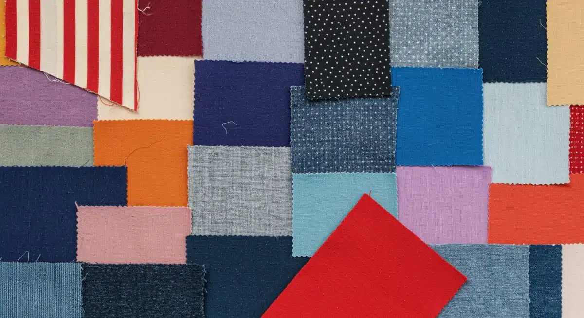 Collage colorido de retales de tela, representando las múltiples posibilidades de reutilizar textiles.
