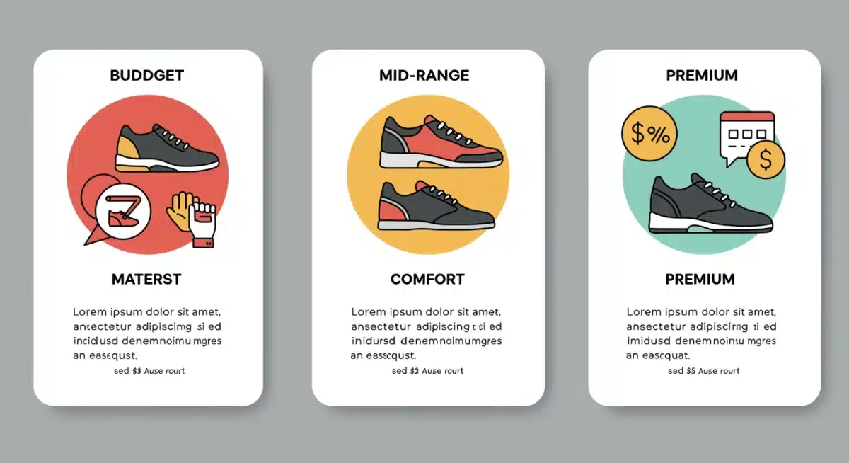 Gráfico comparativo de precios, calidad y durabilidad de diferentes tipos de calzado.