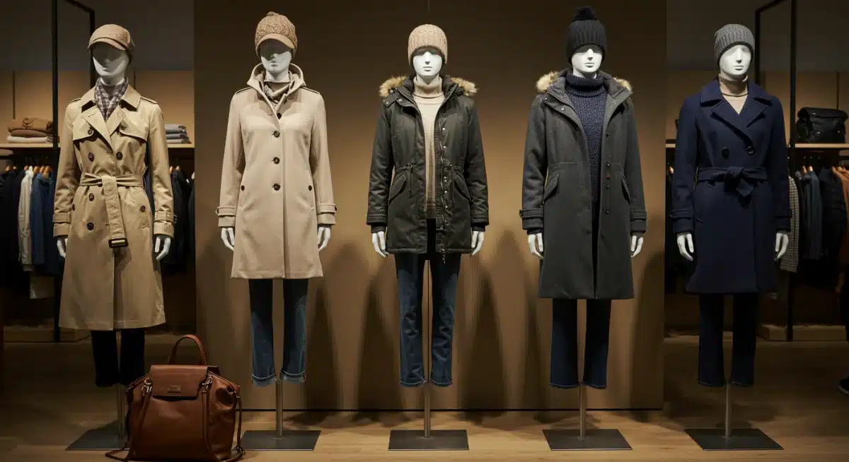 Exposición de estilos de abrigos de invierno en una tienda