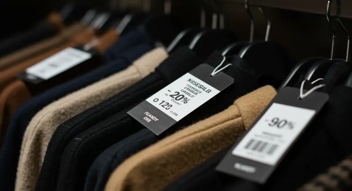 Etiquetas de ropa de marca con descuentos del Black Friday.