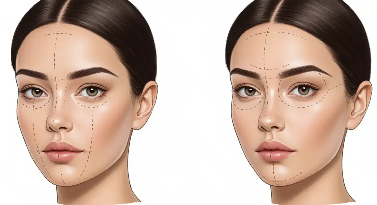 Ilustración de mapeo de cejas para determinar los puntos clave de inicio, arco y final.